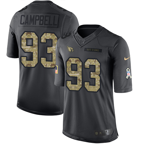 Men's Limited Calais Campbell Nike Jersey Black - #93 2016 Salute to Service NFL Arizona Cardinals